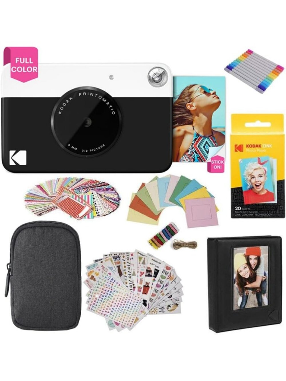 Instant Camera Gift Bundle with Zink Paper, Deluxe Case, Stickers, Markers